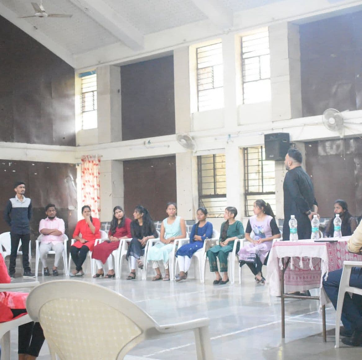 Community gathering inside the SSS Anandvan hall