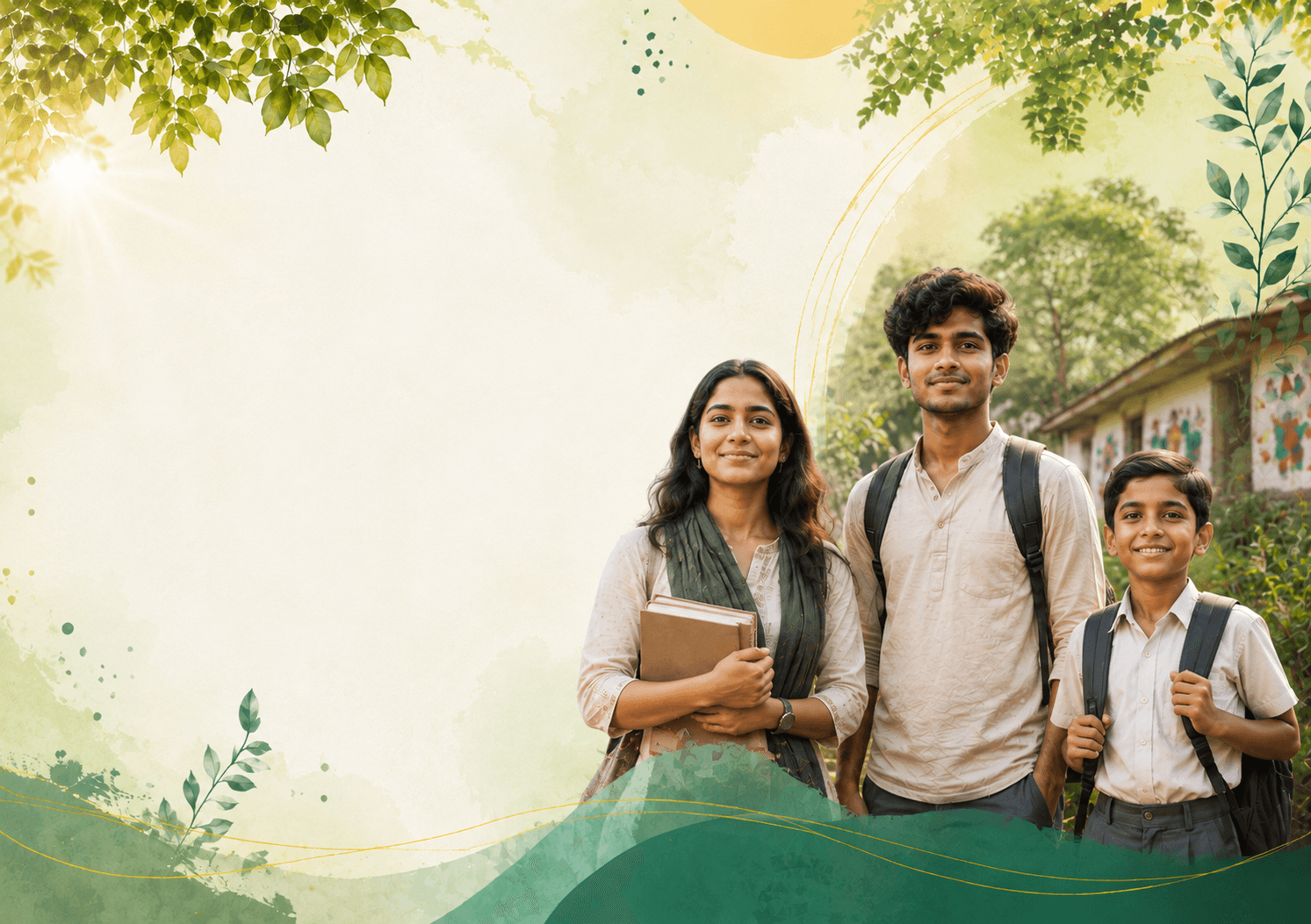 A teacher and two students of SSS Anandvan standing together on the campus